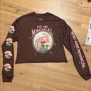 Gold Crush Brown Crop Top with Magical Mushroom Design
